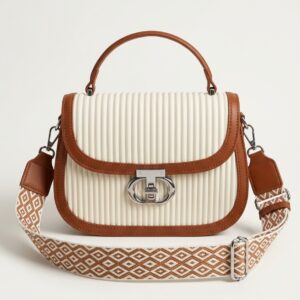 Krevista-Style Brown & White Faux leather ladies handbag