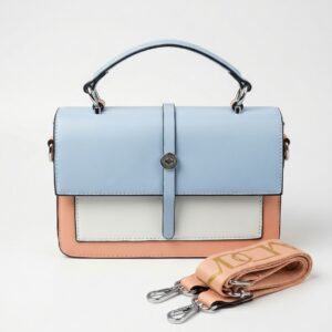 Krevista-style blue white pink multicolor handbag with strap